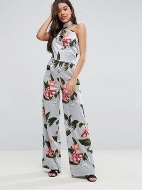 NWT Mango Suit Floral Print High Neck Jumpsuit